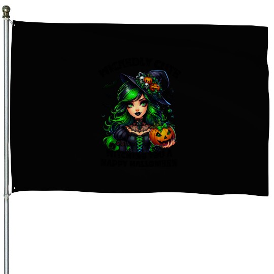 Halloween Wicked Cute Green Witch House Flags