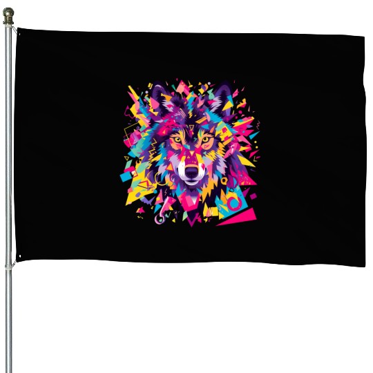 Majestic Pop Art Alpha Wolf - Vibrant Cool House Flags