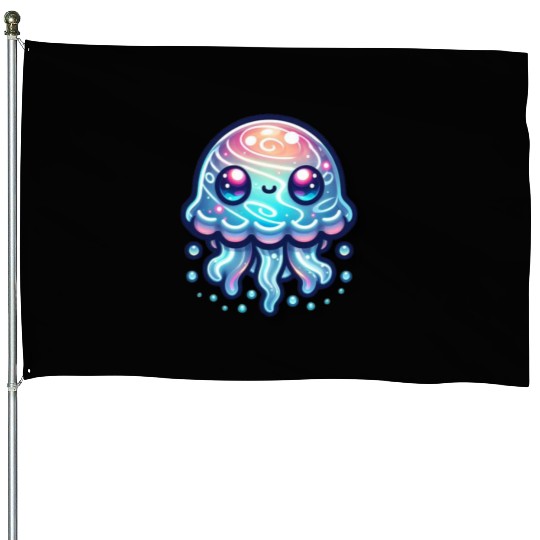 funny cute green octopus House Flags