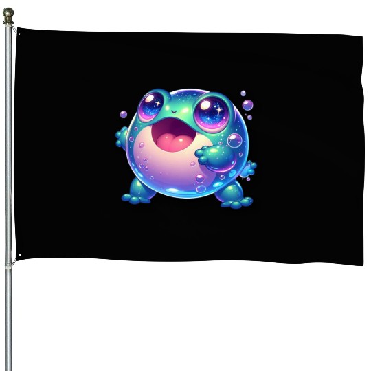 funny cute green frog House Flags