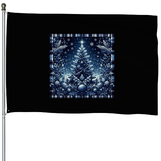 flannel blue and white christmas House Flags