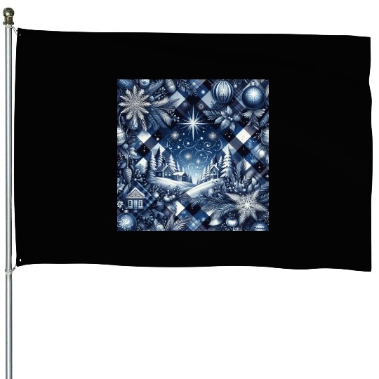 flannel blue and white christmas House Flags