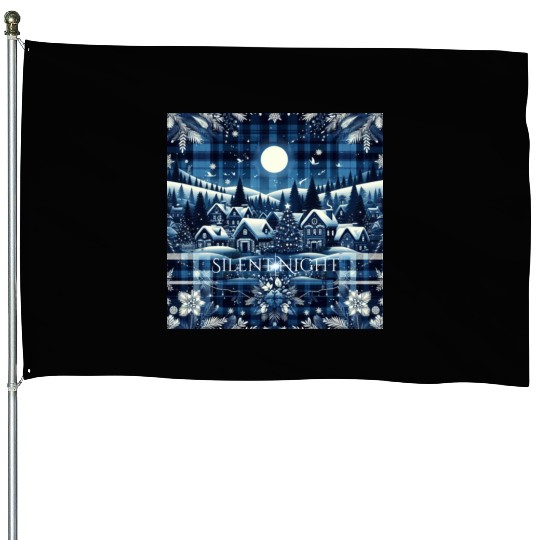 flannel silent night blue and white christmas House Flags