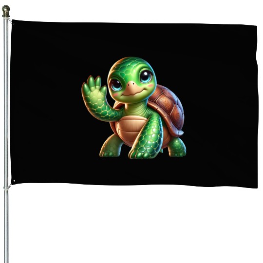 Adorable Waving Turtle House Flags