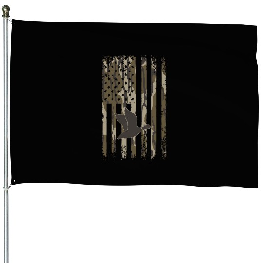 Bottomland Camo Duck Hunting American Flag USA House Flags