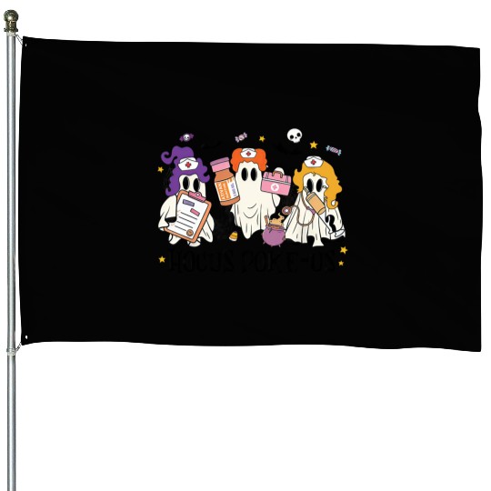 Hocus Poke Us Funny Ghost Vintage Halloween House Flags