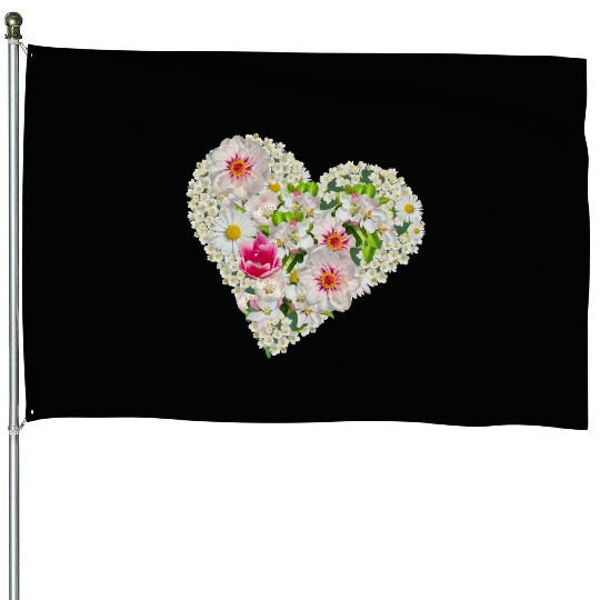 heart of flowers blossoms daisy tulip pink peony House Flags