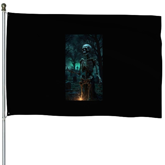 Rising Skeleton in the Graveyard House Flags