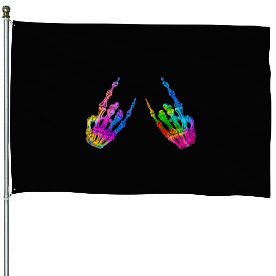 Rock On Rock Star Skeleton Hands LGBT Rainbow House Flags
