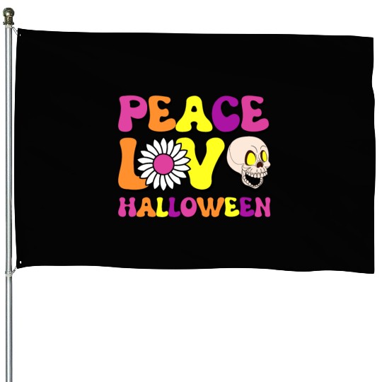 Peace Love Halloween Cute Colorful Trick or Treat House Flags