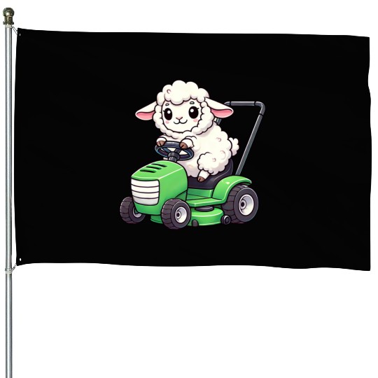 Funny sheep lawn mower farmer lamb grass House Flags