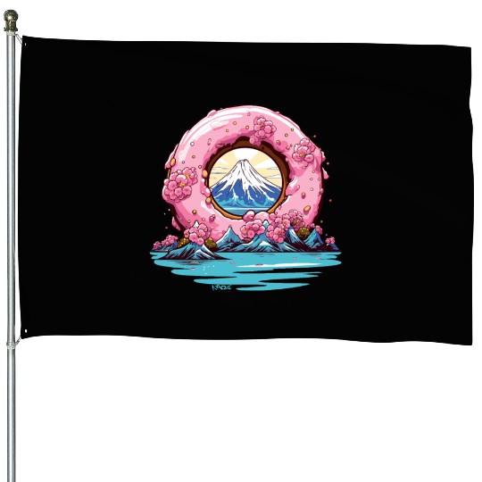 Japan Sakura Blossom Mount Fuji Donut House Flags