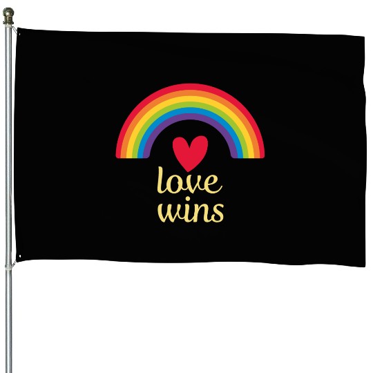 love wins rainbow glbt design House Flags