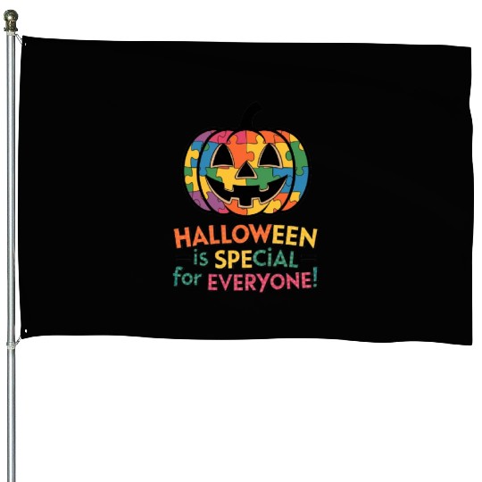 Colorful Puzzle Pumpkin Halloween Design House Flags