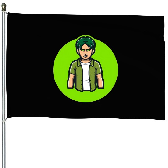 Green Angry Boy Gaming Mascot Avatar House Flags