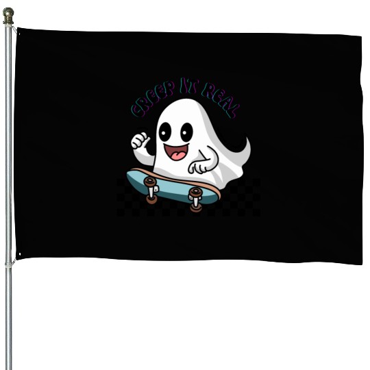 Creep it Real cute ghost skater. House Flags