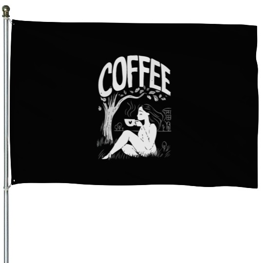 Relaxing Lady Under Tree Design for Coffee Lovers House Flags