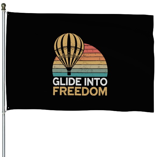Hot Air Balloon Glide Into Freedom Retro Vibes House Flags