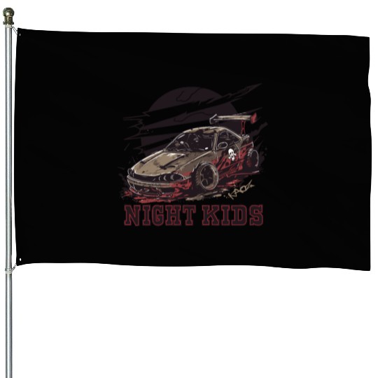 Trashy JDM Street Racer Night Kids House Flags