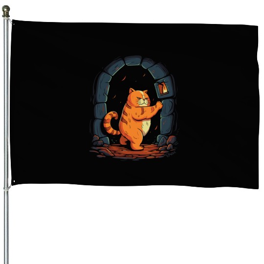 Funny Chubby Red Dungeon Cat House Flags