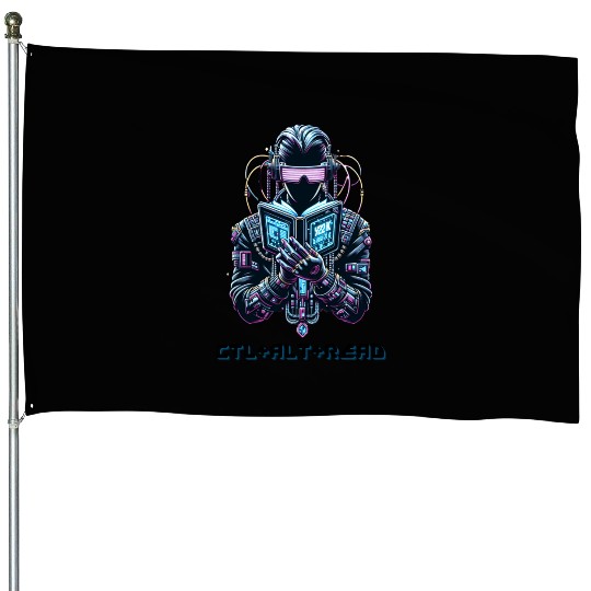 Ctl+ Alt + Read Y2K Reading Book Lover Gift House Flags