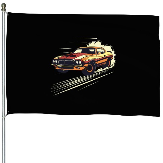 Classic Muscle Car in Action House Flags