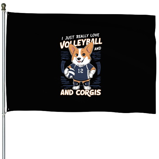 Love Volleyball and Corgis Design House Flags