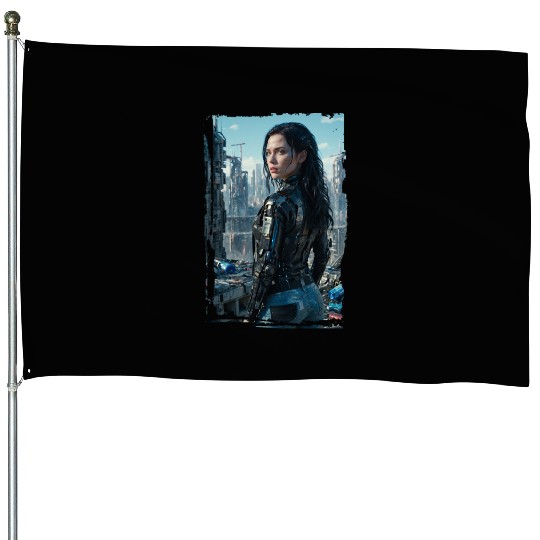 Portrait of a sci-fi cyberpunk girl House Flags