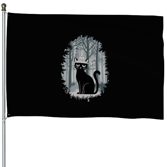 Cottagecore Cat in enchanting Forest House Flags