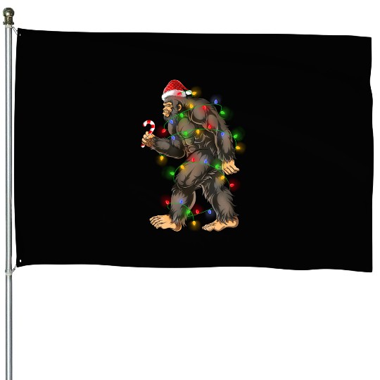 Bigfoot Sasquatch Yeti Candy Cane Christmas House Flags