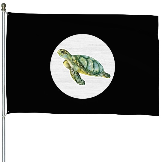 Green Turtle Watercolor Drawing House Flags