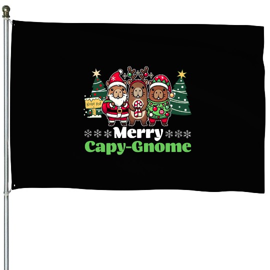 Merry Cap-Gnome Capybara Christmas House Flags