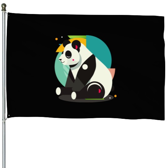 Geometric Panda - Minimalist and Cute House Flags