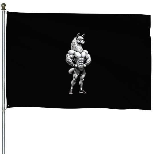 Llama Alpaca Muscle Fitness Bodybuilder House Flags