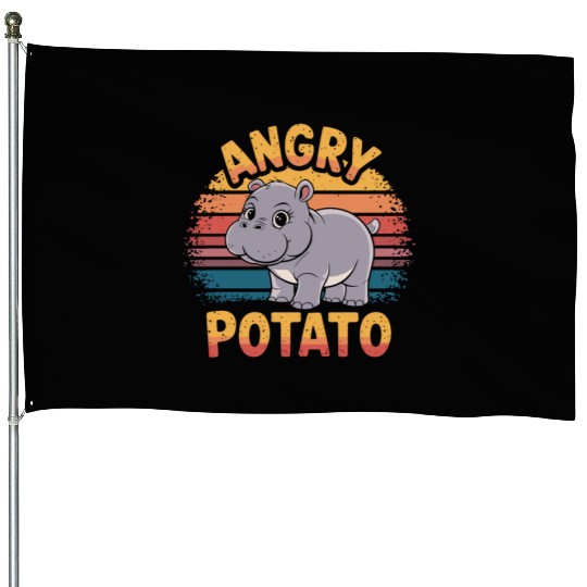 Moo Deng Angry Potato Hippo Humor Design House Flags