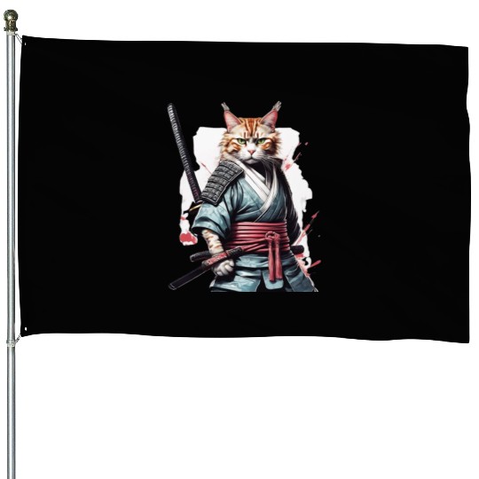 Fearless Samurai Cat House Flags