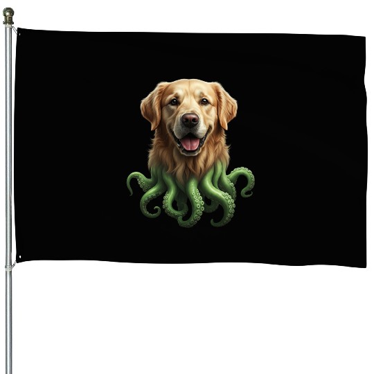 GOLDEN RETRIEVER KRAKEN: SEA'S CUTEST MONSTER House Flags