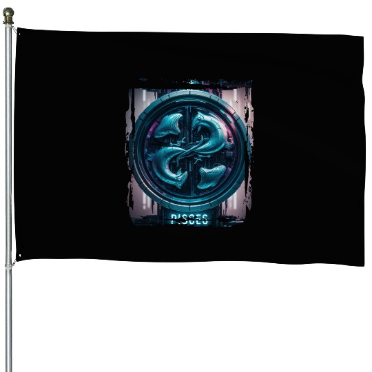 Zodiac sign Pisces in cyberpunk era Future House Flags