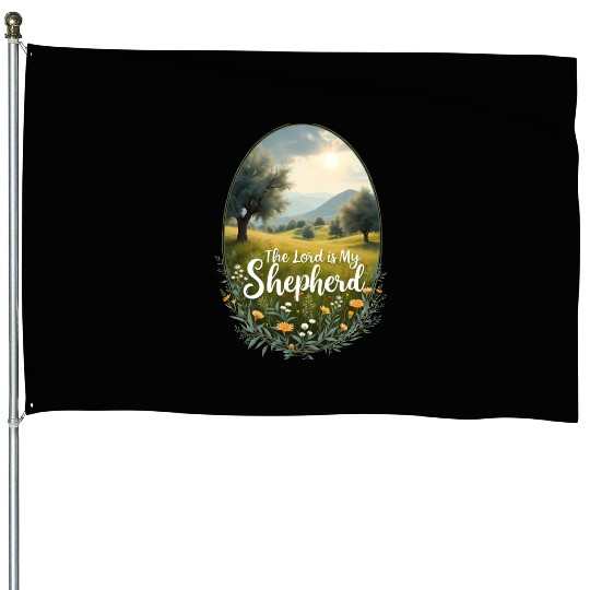 The Lord Is My Shepherd Peaceful Christian Artwork House Flags