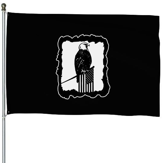 Framed Eagle On Flag Pole LIKE US ON FACEBOOK # House Flags