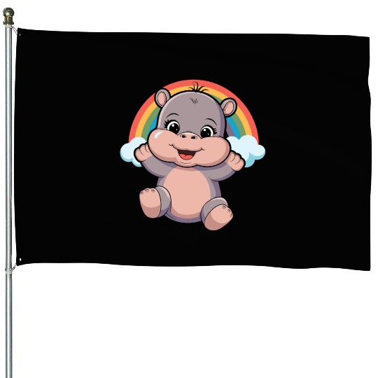 Happy Hippo with Rainbow Smiles House Flags