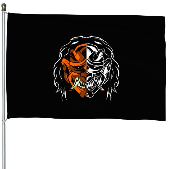 Dual Oni Demon Mask Ninja Samurai House Flags