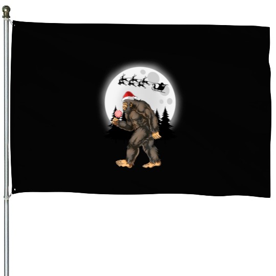 Bigfoot Believe Christmas Tree Sasquatch Santa House Flags