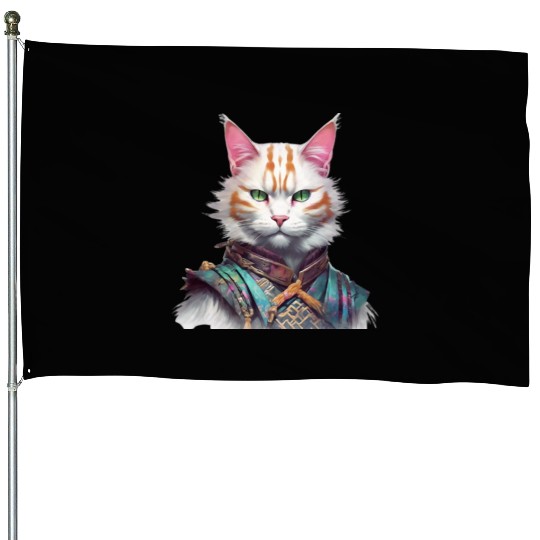 Samurai Cat Guardian House Flags