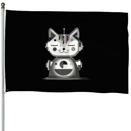 Geometric Robot Cat - Creative Illustration House Flags