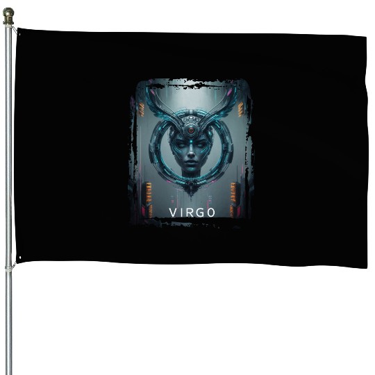Zodiac sign Virgo in cyberpunk era Future House Flags