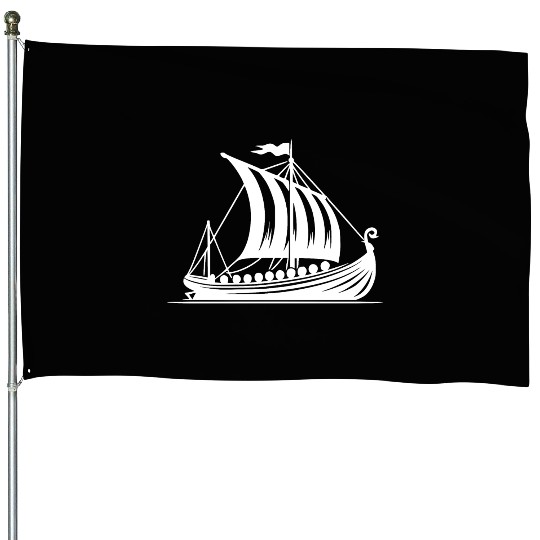 Dragon Boat With Sail Viking Style Design House Flags