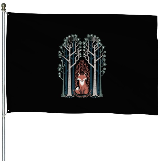 Cottagecore Fox in enchanting Forest House Flags