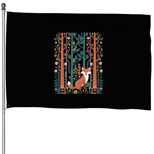 Cottagecore Fox in enchanting Forest House Flags