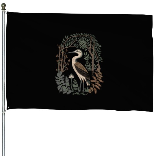 Heron in Forest Foliage Nature Scene House Flags